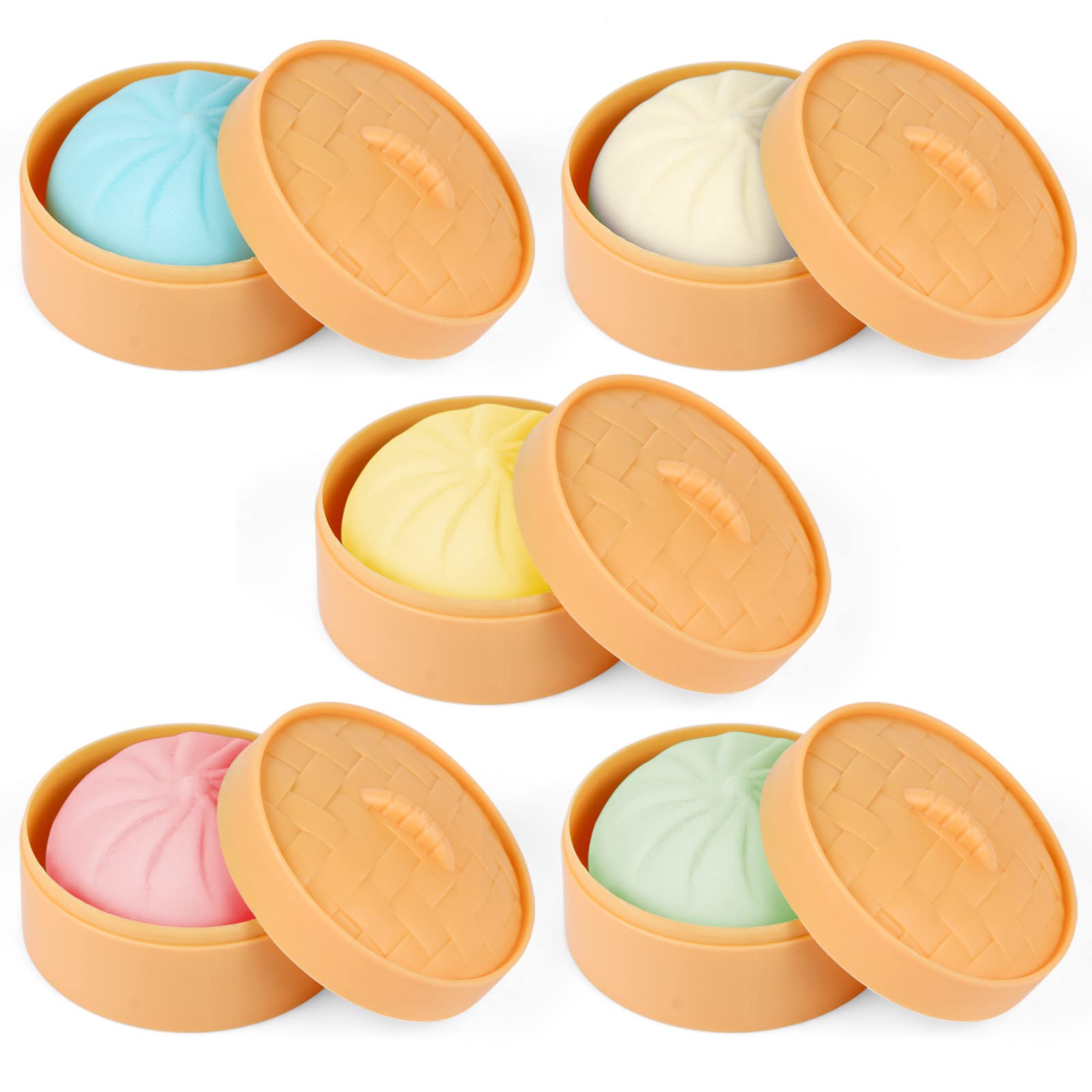 MEIEST 4 PCS Colorful Dumpling Squishy Stress Balls Fidget Sensory Toy,Squeeze Dough Ball Stress Relief Hand Toy,Anti-Anxiety Bun with Food Steamer Stretchy Desk Toys 4 Dumpling 1.6 inches