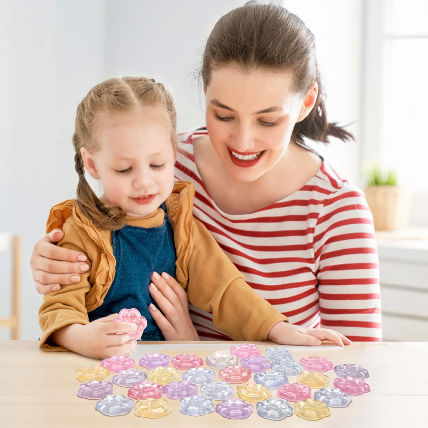 Miaopen 40pcs Mini Kawaii Cat Paw Squishy Toys for Kids, Transparent, Animal Theme, Squishy Toy, Squeeze-Toys, Ages 3+